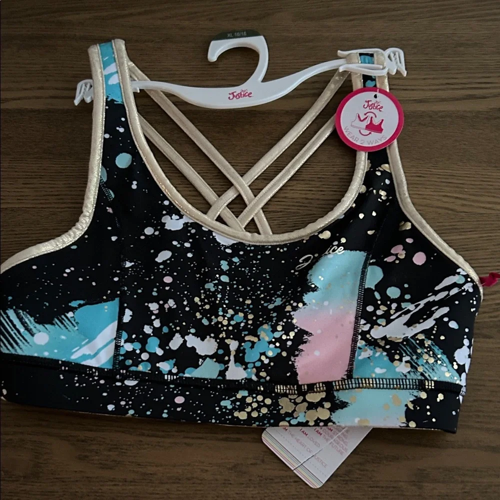 Justice Black and‎ Gold Splatter Bra